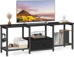  Coleshome TV-szekrény három nagy polccal és 1 nagy szövetfiókkal, 120 x 29 x 50 cm, fekete