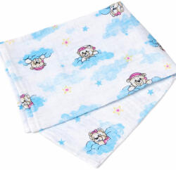 Baby Bruin Mintás Cseh textil pelenka, textilpelenka sűrű szövésű fehér 70x70 cm - Kék felhős maci 1 DARAB (311197kekfelhosmaci)