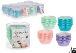  KINVARA - 100 db papír sütőforma készlet (8 cm átmérő, 4 féle szín) (36970)