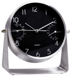 AdTrend Ceas cu termometru, de masa, aluminiu argintiu 17, 5 cm (111828B) Ceas