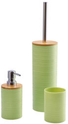 AdTrend Set baie, dispenser sapun, suport periute dinti, perie toaleta, plastic verde bambus natur (111283A)