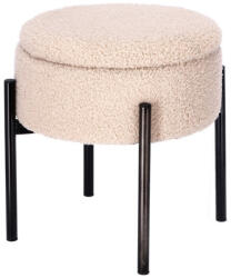 AdTrend Taburet cu spatiu depozitare textil buclat crem fier negru 28 x 31 cm (112151B)