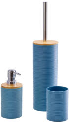 AdTrend Set baie, dispenser sapun, suport periute dinti, perie toaleta, plastic albastru bambus natur (111283B)