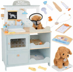 Ginger Home Детска Ветеринарна Клиника Играчка ginger home - Дървен Ветеринарен Център с Аксесоари и Плюшено Куче, 89×57×30 см Термометър