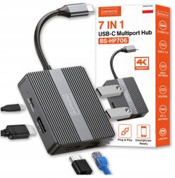 Zenwire Usb-c 7 az 1-ben hub, Usb 3.0 adapter, Hdmi 4K 60Hz, Display Port, Gigabit RJ-45 1000M (Hub Przejściówka USB-C 7w1 DisplayPort HDMI)
