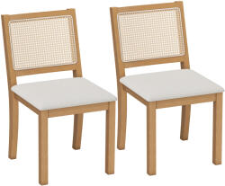 HomCom Set de 2 scaune de dining, scaune de bucătărie cu șezut căptușit, spătar cu efect ratan, crem și stejar | Aosom Romania (83A-558V00ND)