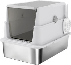 PawHut Extra Large din Oțel Inoxidabil, Litieră pentru Pisici cu Lopățică, Capac Rabatabil | Aosom Romania (D31-141V02LG)