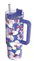 QUOKKA Stream szívószállal 950 ml, Flower Dusk