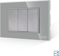 Luxion Intrerupator Simplu Cap Scara Mecanic 1M si 2 Taste False LUXION cu Rama din Sticla Standard Italian 3M (Gri) (lxi-009/22gf-gy)