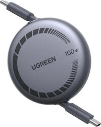 UGREEN Cablu de date și încărcare rapidă UGREEN L531, USB-C la USB-C, Retractabil, 100W, Power Delivery, 1m, Grey/Black (65905)