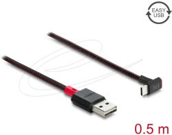 Delock EASY-USB 2.0 kábel A-típusú csatlakozódugó - USB Type-C csatlakozódugó, ívelt felfelé / lefelé, 0, 5 m, fekete