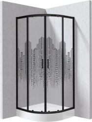 Deante Funkia Evo cabină cu cădiță 80x80 cm semicircular negru mat/sticlă cu model KYPZND88P (KYPZND88P)