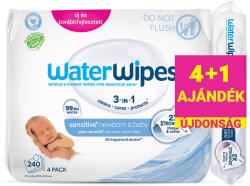 WaterWipes Nedves Törlőkendő Csomag 4x60 db + Soothing Clean Levendulás Törlőkendő 60 db - Bőrbarát Babaápolás Újszülött Kortól (19701)