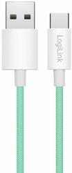 LogiLink USB 2.0 Type-C Kábel C/M > A/M, Nylon, 60W zöld 1m (CU0327)