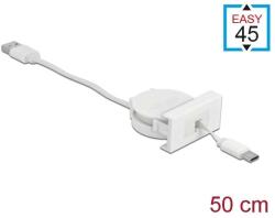 Delock Easy 45 modul USB 2.0 behúzhatós kábel A-típusú USB - USB Type-C csatlakozókkal fehér (81318) - pepita