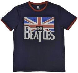 The Beatles Drop T Logo & Vintage Flag Ringer Navy Blue XL Ing (BEATRG407MN04)