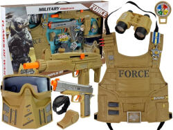 LEAN Toys Set de Joc Militar: Pistol, Mască, Binoclu, Vestă, Busolă (7875)
