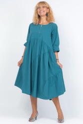 Rosa 99 Rochie turcoaz oversize, cu maneca scurta, cu trei volane asimetrice, din poplin satinat Talie unica