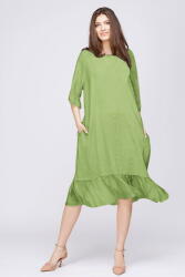 Rosa 99 Rochie midi din in verde olive cu volane din matase si funda pe spate Talie unica