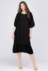 Rosa 99 Rochie midi din in neagra cu volane din matase si funda pe spate Talie unica