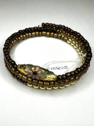  Cloisonné rekeszzománc karkötő - Barna és arany árnyalatú spirál karkötő virágmintás köztes elemmel (JJK239)