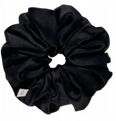 Qrown Selyem hajgumi fekete L, 100% természetes selyem, selyem scrunchie (Jedwabna Gumka Do Włosów Czarna L)
