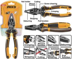 INGCO Patent multifunctional 8 in 1, 20cm, otel Cr-V, acoperire teflon, maner TPR ergonomic (HMFCP28200) - dauto Cleste