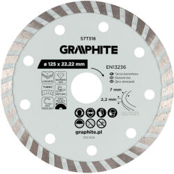 GRAPHITE Disc de taiere diamantat Turbo, 125 x 22, 22 mm, taiere uscata si umeda 57T318 (57T318) Disc de taiere