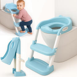 Linomag Reductor WC pentru Copii cu Scarita, Linomag®, Plabil, 38 x 40 x 47 cm, Blue Sky / Alb (rwcib)