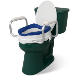 Linomag Inaltator WC cu Capac si Manere, Linomag®, 10 cm inaltime, Colac din PU moale & confortabil, Sistem de prindere reglabil pentru vasul de toaleta, Alb/Albastru Violet (iwcav)