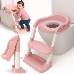 Linomag Reductor WC pentru Copii cu Scarita, Linomag®, Plabil, 38 x 40 x 47 cm, Roz / Alb (rwcir)