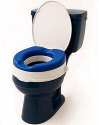 Linomag Inaltator WC cu capac Linomag®, 10 cm inaltime, Colac din PU confortabil cu elasticitate moderata, Sistem de prindere reglabil pentru vasul de toaleta, Alb / Albastru (iwcb)