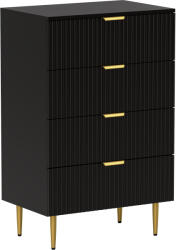 HOMCOM Comodă Modernă cu 4 Sertare și Mânere Aurii, Negru | Aosom Romania (831-902V80BK) Comoda