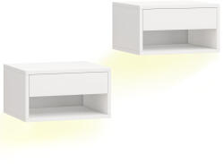 HOMCOM Set 2 Noptiere Suspendate cu LED RGB Integrat și Reglabil prin Aplicație, Sertar și Raft, 37x32x21 cm, Alb | Aosom Romania (83D-102V00WT)