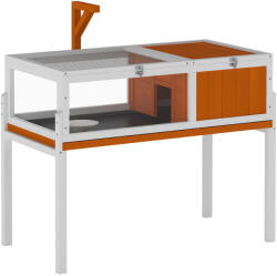PawHut Căsuță Înălțată pentru Țestoase, cu Separator și Tavă Detașabilă, din Lemn și PS, 104x53x82 cm, Portocaliu și Alb | Aosom Romania (D40-054V00OG)