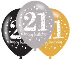  Happy Birthday 21 Gold léggömb, lufi 6 db-os 11 inch (27, 5 cm) (DPA9900737) - sandori