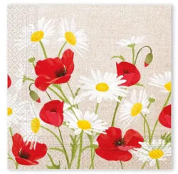  Virág Daisies Poppies szalvéta 20 db-os, 33x33 cm FSC (PNN95813) - sandori