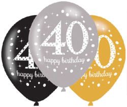  Happy Birthday 40 Gold léggömb, lufi 6 db-os 11 inch (27, 5 cm) (DPA9900739) - sandori