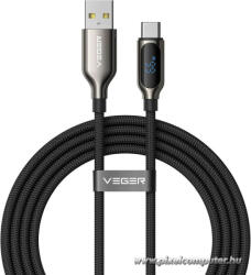  Fekete VEGER AC1-XHJ LED-kijelzős USB-A - USB-C kábel (PD 3A 66W, 1, 2 m) (6977525753343)