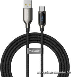  Fekete VEGER CC1-ZSD LED-jelzőfényes USB-C - USB-C kábel (PD 5A 100W, 1, 5 m) (6977525753398)