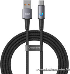  Fekete VEGER AC1-ZSD LED-jelzőfényes USB-A - USB-C kábel (PD 3A 66W, 1, 2 m) (6977525753381)