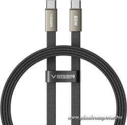  Fekete VEGER CC06-MTB lapos USB-C - USB-C kábel (PD 3A 60W, 1, 2 m) (6977525753541)