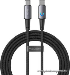  Fekete VEGER CC2-ZSD LED-jelzőfényes USB-C - USB-C kábel (PD 5A 240W, 1, 5 m) (6977525753404)