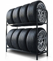 Humberg Gumiabroncs tartóállvány, Humberg HM-386, fekete, 120 x 109 x 45 cm, 2 polcos, 8 db kapacitás, acél és alumínium, teherbírás: 150 kg/polc (TE538600)