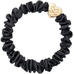By Eloise London Gold Heart Skinny Silk Scrunchie színes Black