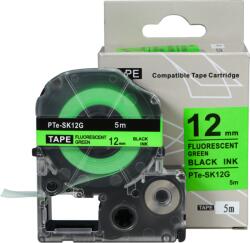 Compatibil Epson SK12G, 12mm x 5m, text negru / fluorescent fundal verde, banda compatibila (PTe-SK12G)