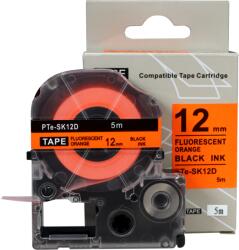Compatibil Epson SK12D, 12mm x 5m, text negru / fluorescent fundal portocaliu, banda compatibila (PTe-SK12D)