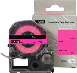 Compatibil Epson HTC6PW, 6mm x 8m, text negru / fundal roz, banda compatibila (HTC6PW)