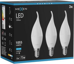 Mexen Nova 3x LED крушка пламък E14, C37, 10W, Студена - 6500K, 1055 lm - L106-E14-1065-01x03 (L106-E14-1065-01x03)