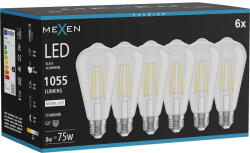 Mexen Vintis 6x LED филаментна крушка E27, ST64, 8W, Неутрална - 4000K, 1055 lm, прозрачна (L152-E27-0840-00x06)